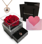 "Enchanted Real Rose Flower with 'Love You' Necklace in 100 Languages - A Thoughtful Gift for Her, Perfect for Valentine's, Mother's Day, Anniversary, Wedding - Ideal Romantic Gesture for Girlfriend, Wife, or Mom"