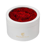 12 Preserved Rose in a Box Real Roses Valentines Day, Mother Day (Red Roses, round White PU Leather Box)
