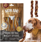 Mon Ami Braided Bully Sticks for Large and Small Dogs (5-6 Inches, Pack of 12) - Made from Grass Fed Beef Dog Treats - Natural Bully Sticks - Grain Free & High Protein Dog Snack